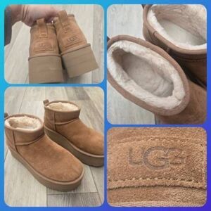 UGG Classic Ultra Mini Platform chestnut tan suede boots warm winter size 9